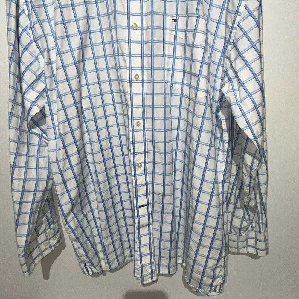 Tommy Hilfiger White Blue 80's 2 Ply Cotton Long Sleeve Button Down Shirt‎ XL